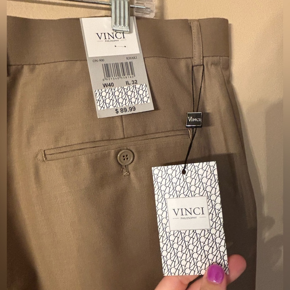 NWT men’s Vinci Philosophy dress pants 40x32 KHAKI ON-900 - Picture 9 of 13